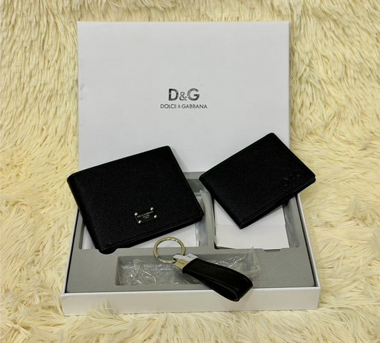 Dolce & Gabbana Black Saffiano Wallet Gift Set with Card Holder & Keychain