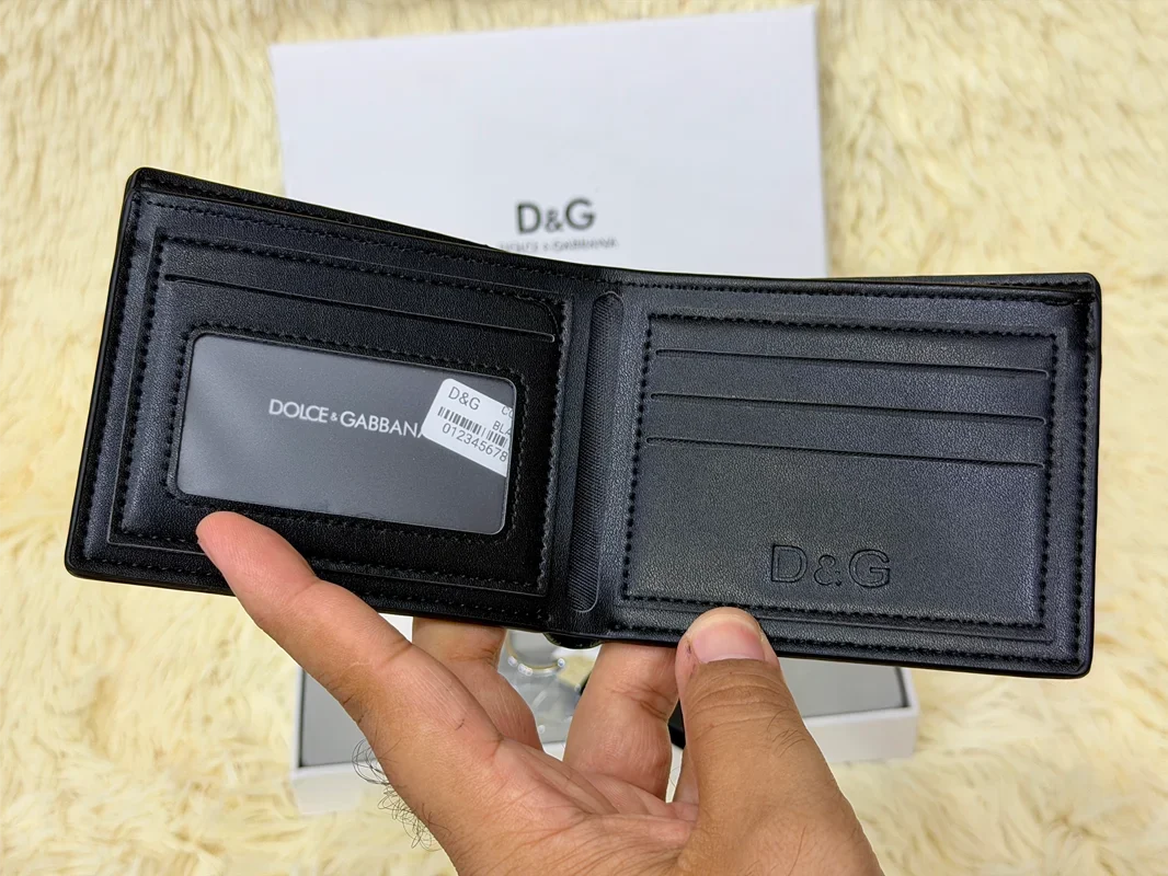 Dolce & Gabbana Black Saffiano Wallet Gift Set with Card Holder & Keychain
