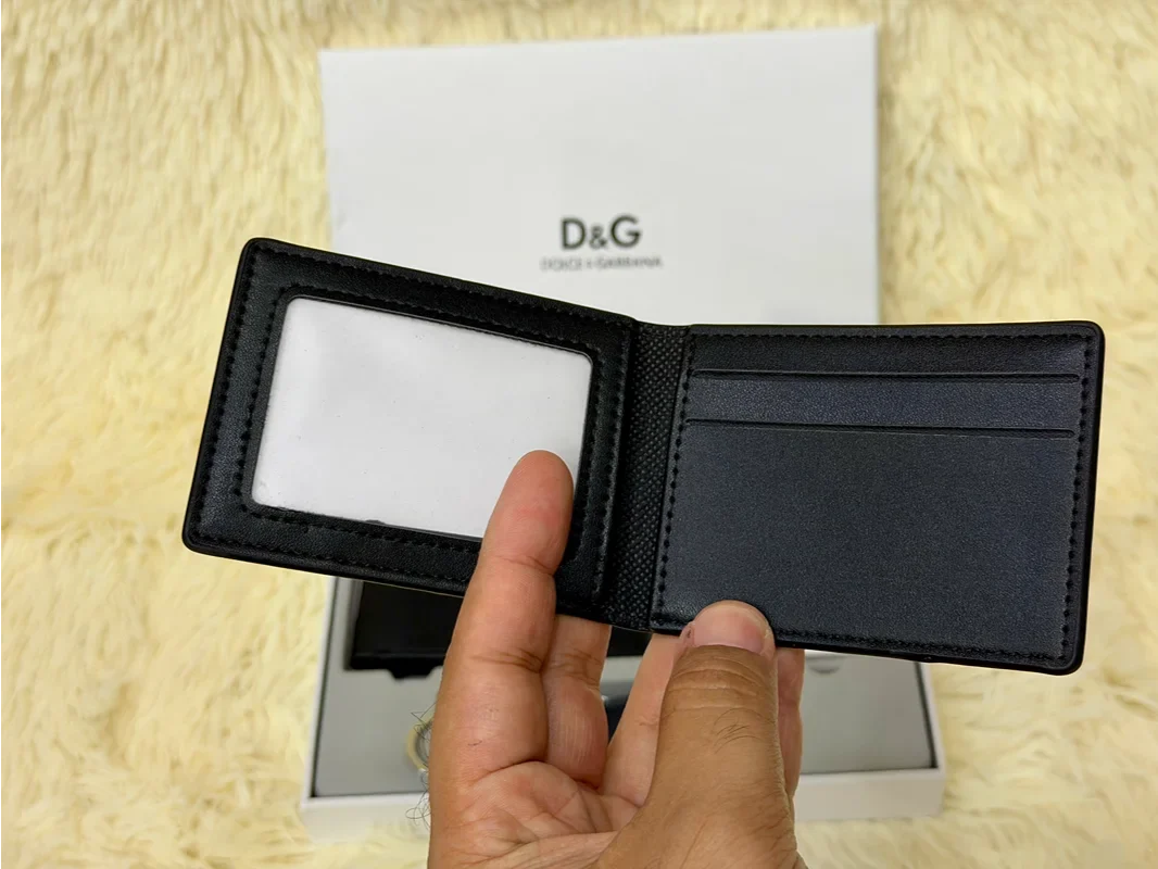 Dolce & Gabbana Black Saffiano Wallet Gift Set with Card Holder & Keychain