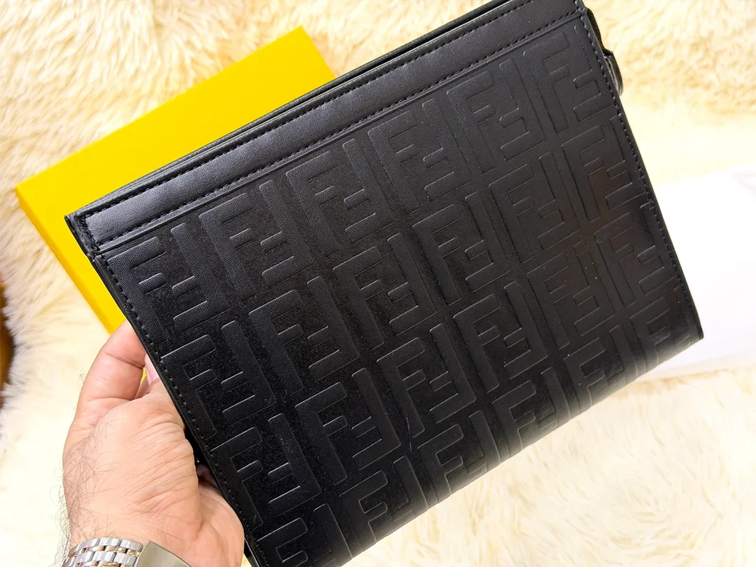 Fendi Black Embossed FF Pattern Zip Pouch