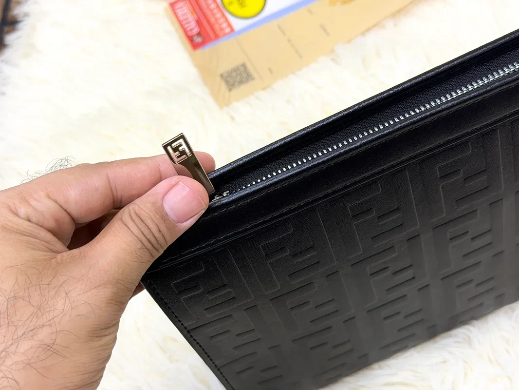Fendi Black Embossed FF Pattern Zip Pouch