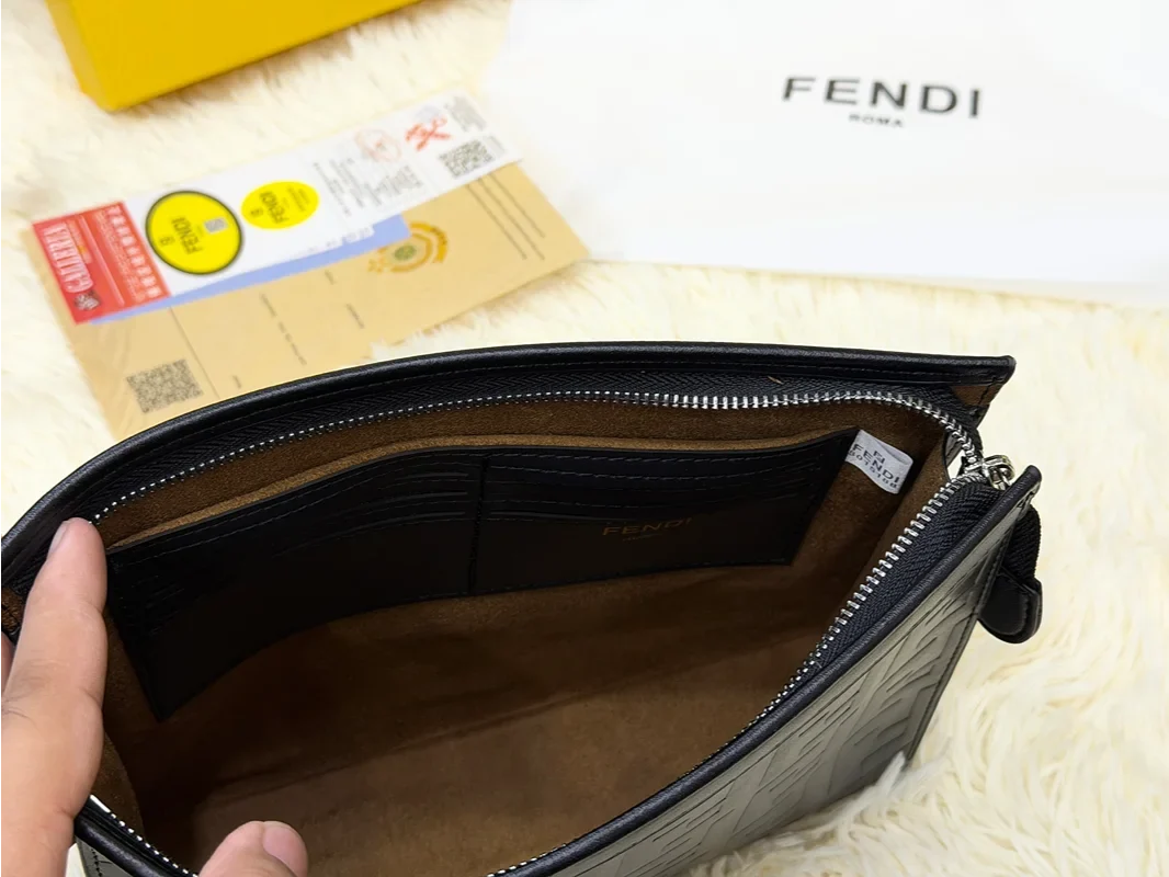 Fendi Black Embossed FF Pattern Zip Pouch