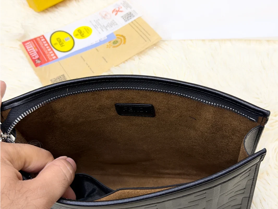 Fendi Black Embossed FF Pattern Zip Pouch