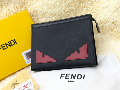 Fendi Black Monster Eyes Leather Zip Pouch