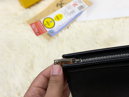 Fendi Black Monster Eyes Leather Zip Pouch