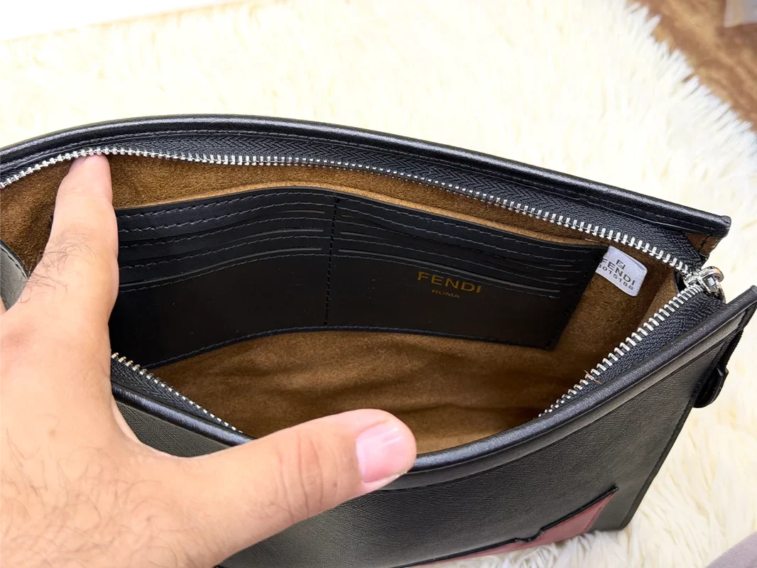 Fendi Black Monster Eyes Leather Zip Pouch