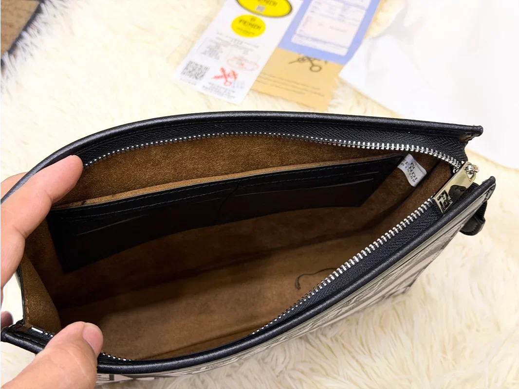 Fendi Black & White FF Logo Pattern Zip Pouch