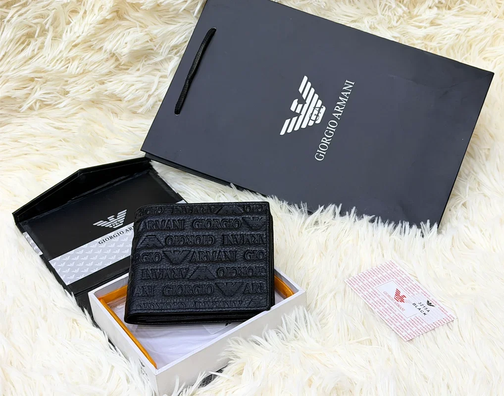 Giorgio Armani Black Embossed Logo Bifold Wallet