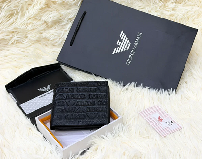 Giorgio Armani Black Embossed Logo Bifold Wallet