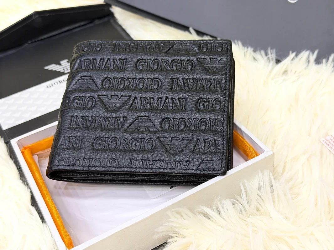 Giorgio Armani Black Embossed Logo Bifold Wallet