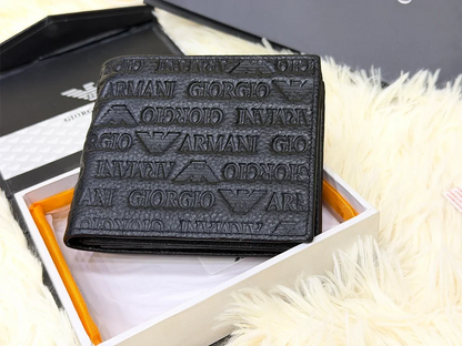 Giorgio Armani Black Embossed Logo Bifold Wallet