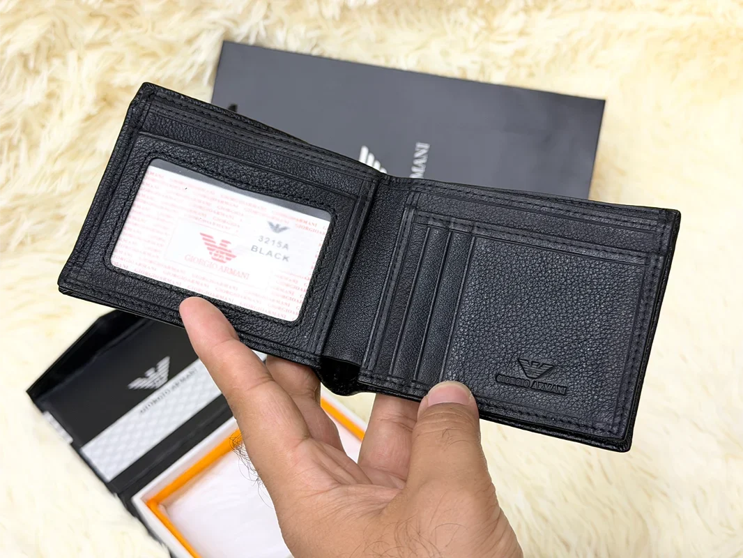 Giorgio Armani Black Embossed Logo Bifold Wallet
