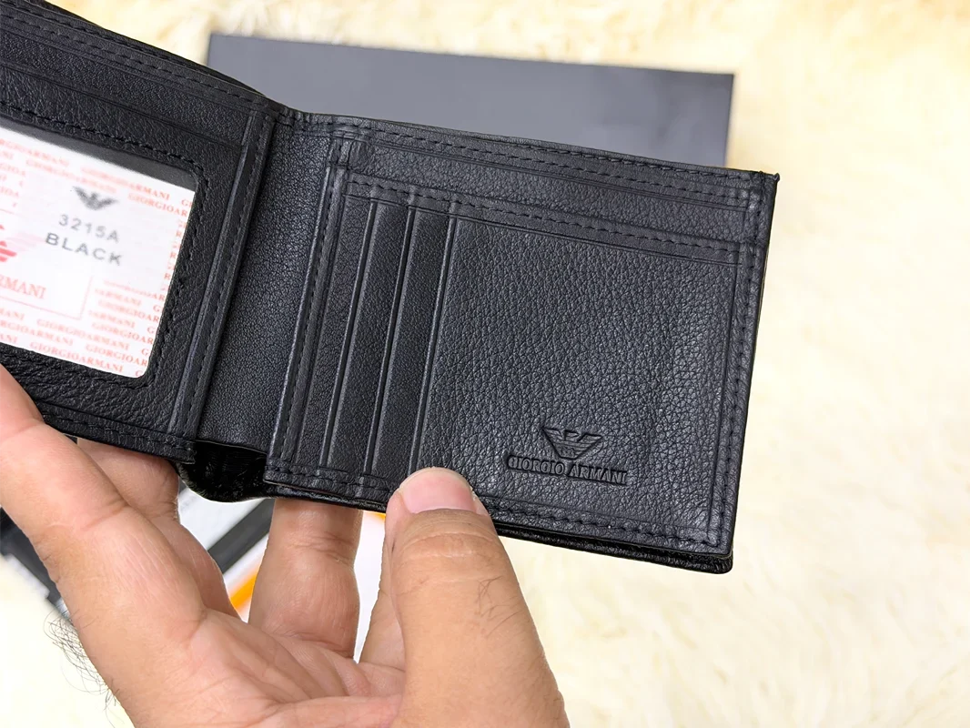 Giorgio Armani Black Embossed Logo Bifold Wallet