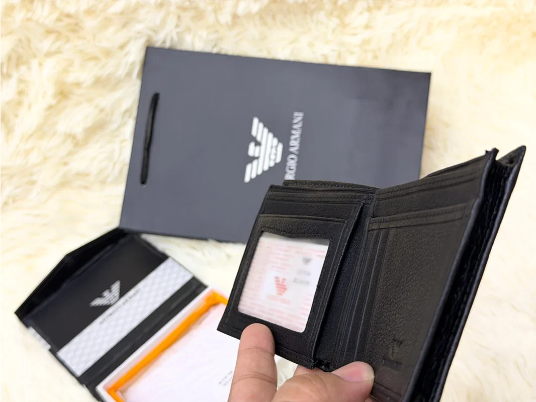 Giorgio Armani Black Embossed Logo Bifold Wallet