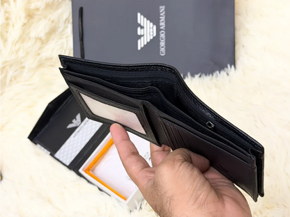 Giorgio Armani Black Embossed Logo Bifold Wallet