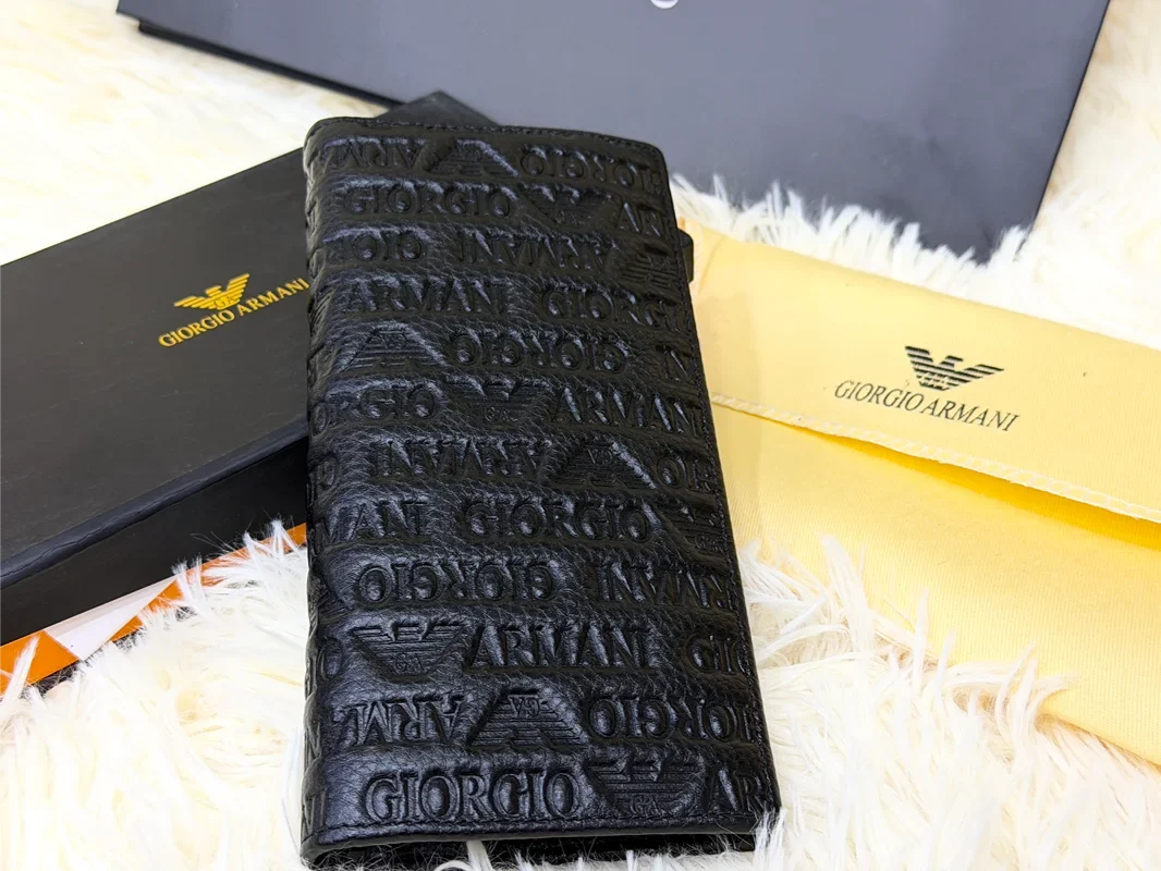 Giorgio Armani Black Embossed Logo Pattern Long Wallet