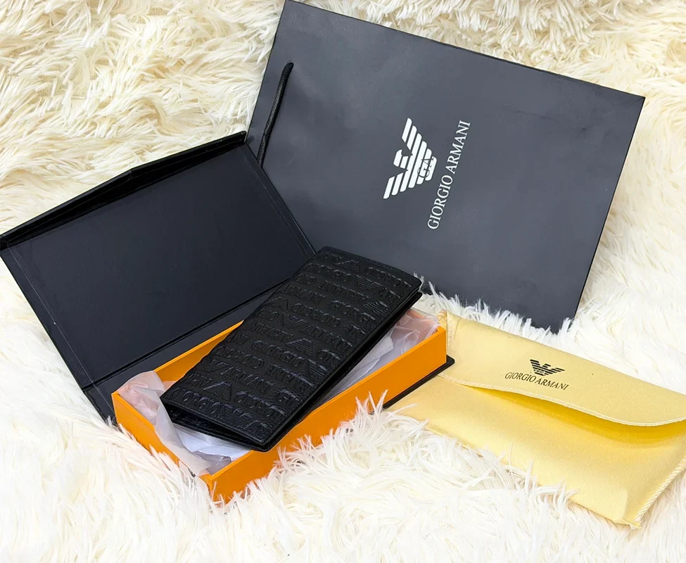 Giorgio Armani Black Embossed Logo Pattern Long Wallet