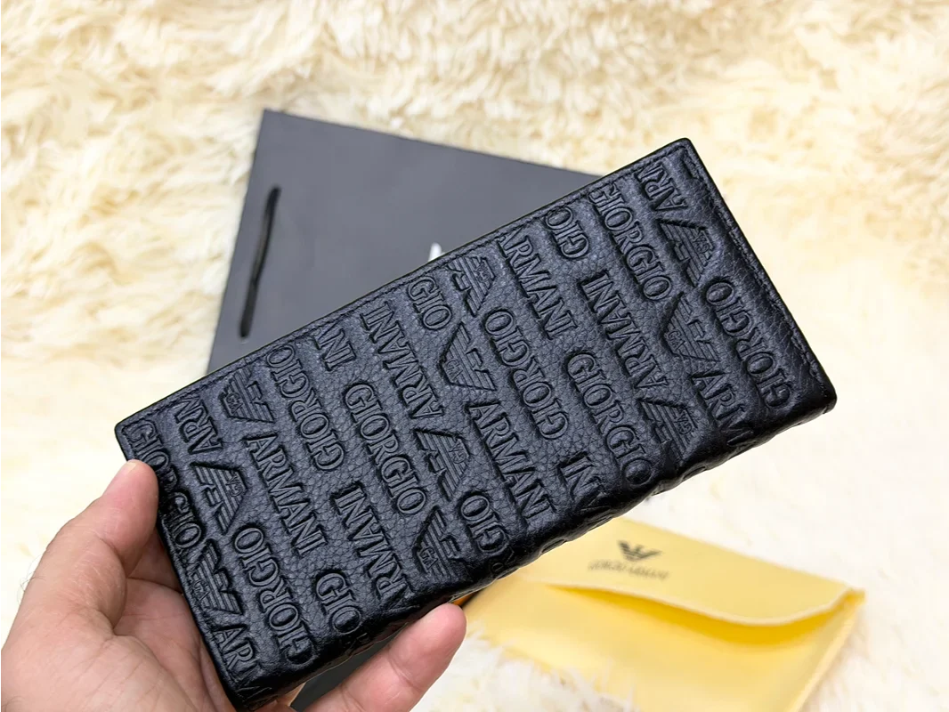 Giorgio Armani Black Embossed Logo Pattern Long Wallet