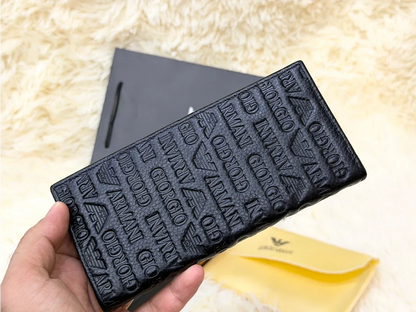 Giorgio Armani Black Embossed Logo Pattern Long Wallet