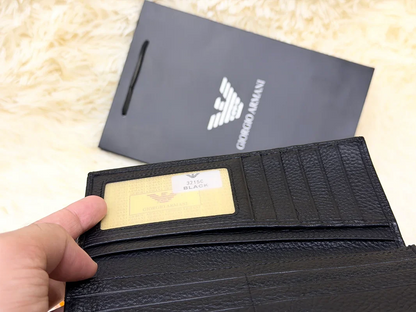 Giorgio Armani Black Embossed Logo Pattern Long Wallet
