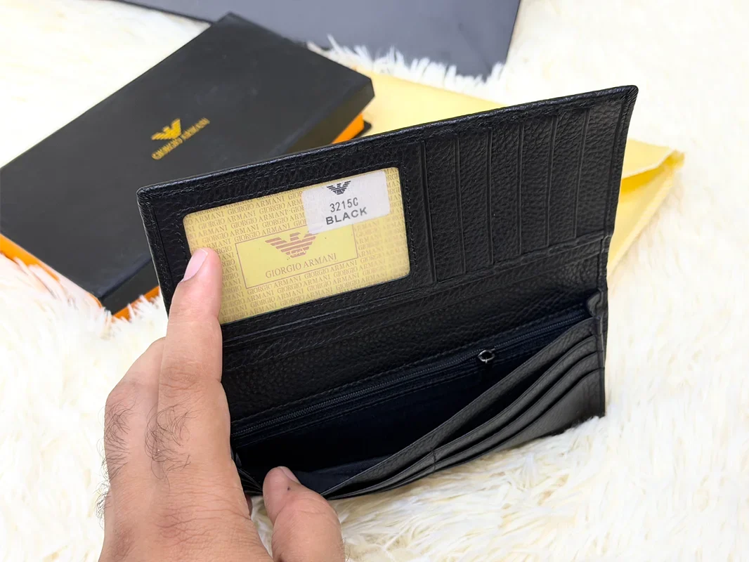 Giorgio Armani Black Embossed Logo Pattern Long Wallet