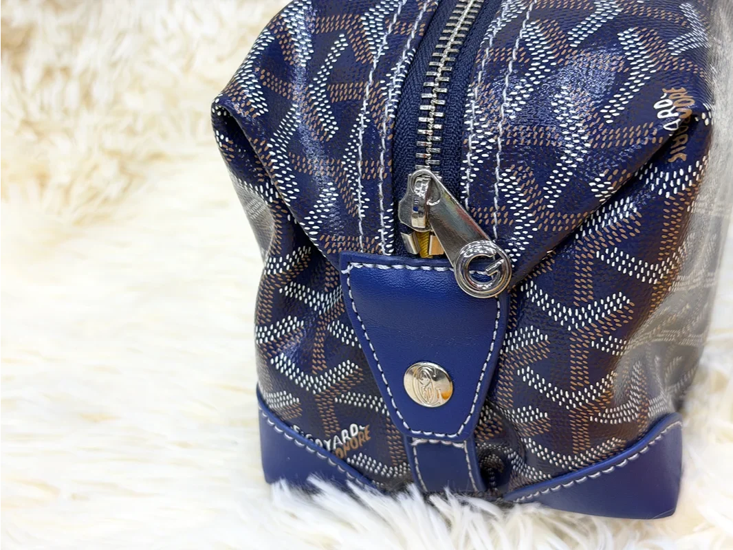 Goyard Dark Blue Double-Zip Travel Pouch with Signature Pattern
