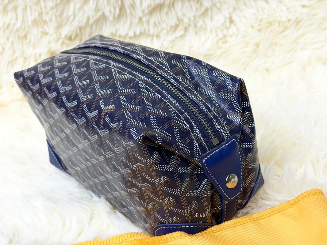Goyard Dark Blue Double-Zip Travel Pouch with Signature Pattern