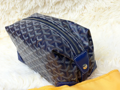 Goyard Dark Blue Double-Zip Travel Pouch with Signature Pattern