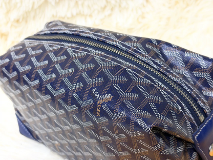 Goyard Dark Blue Double-Zip Travel Pouch with Signature Pattern