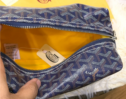 Goyard Dark Blue Double-Zip Travel Pouch with Signature Pattern