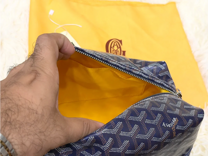 Goyard Dark Blue Double-Zip Travel Pouch with Signature Pattern