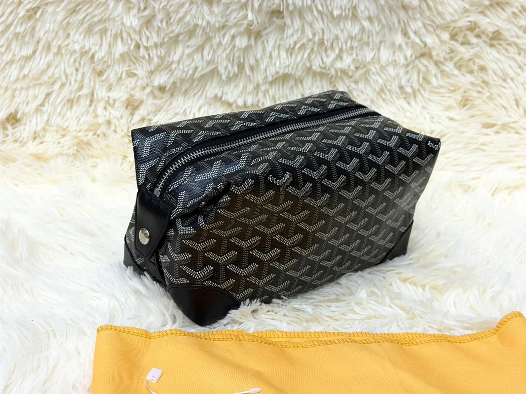 Goyard Dark Brown Monogram Zip Pouch with Leather Trim