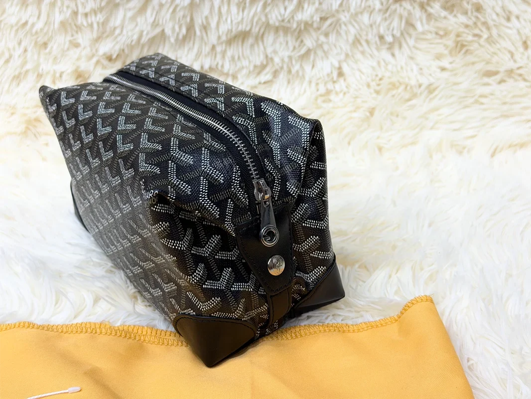 Goyard Dark Brown Monogram Zip Pouch with Leather Trim