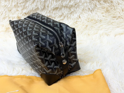Goyard Dark Brown Monogram Zip Pouch with Leather Trim