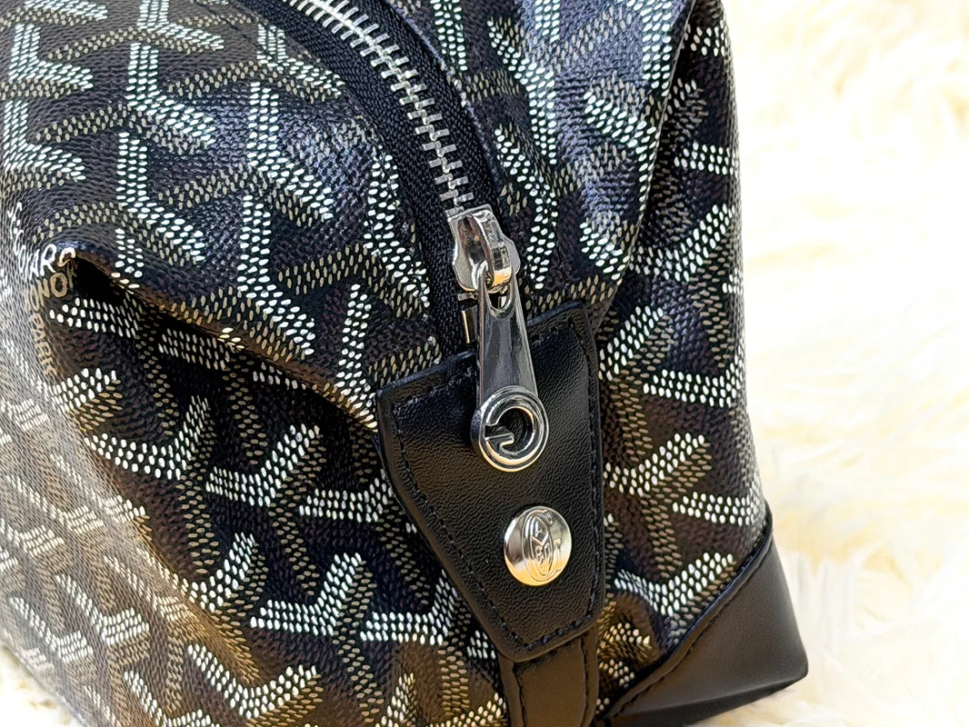 Goyard Dark Brown Monogram Zip Pouch with Leather Trim