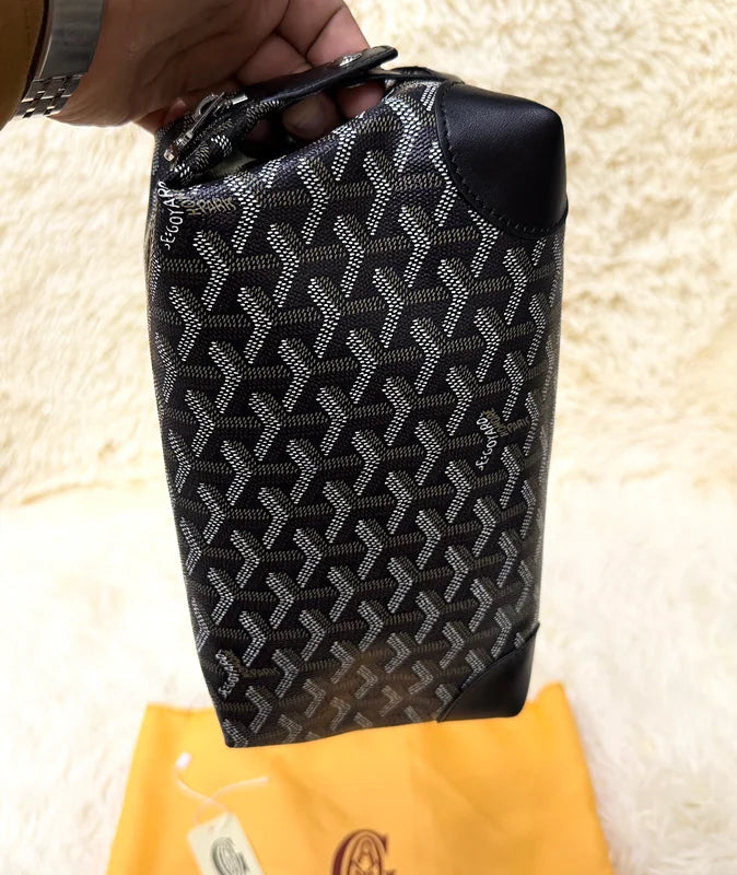 Goyard Dark Brown Monogram Zip Pouch with Leather Trim