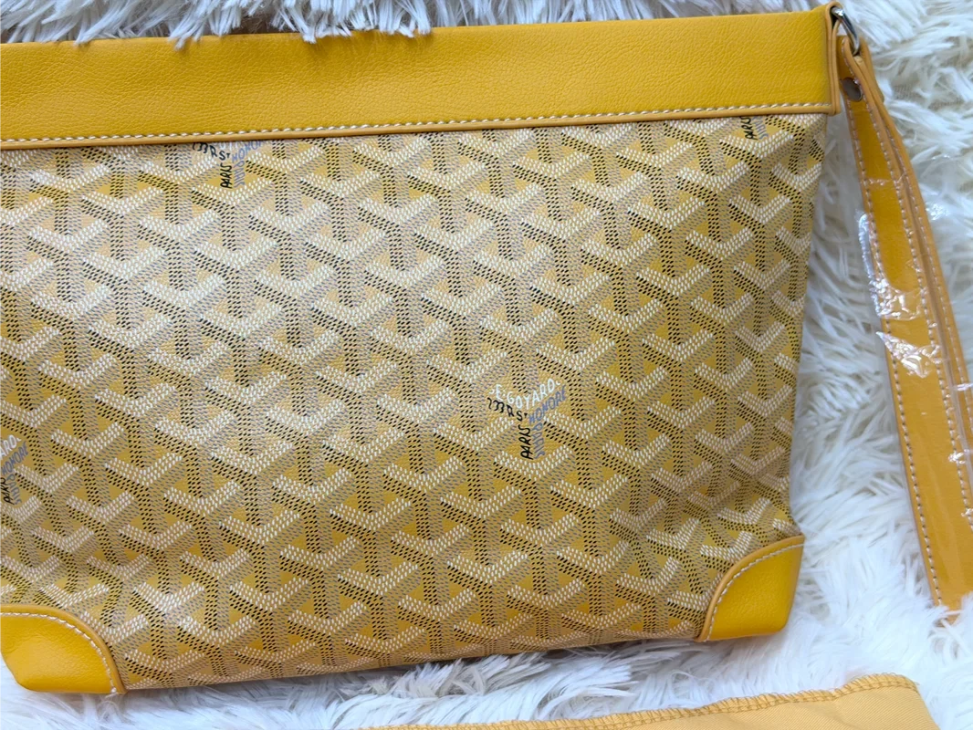 Goyard Golden Mustard Patterned Wristlet Pouch with Matching Strap