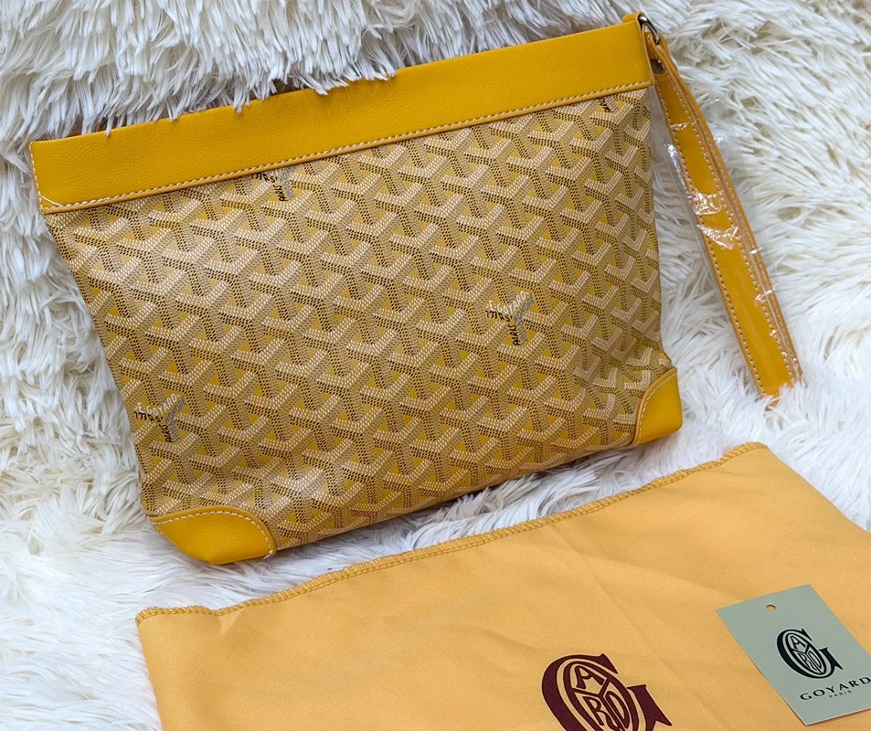 Goyard Golden Mustard Patterned Wristlet Pouch with Matching Strap