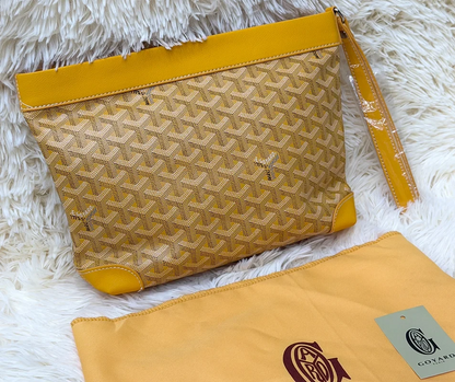 Goyard Golden Mustard Patterned Wristlet Pouch with Matching Strap