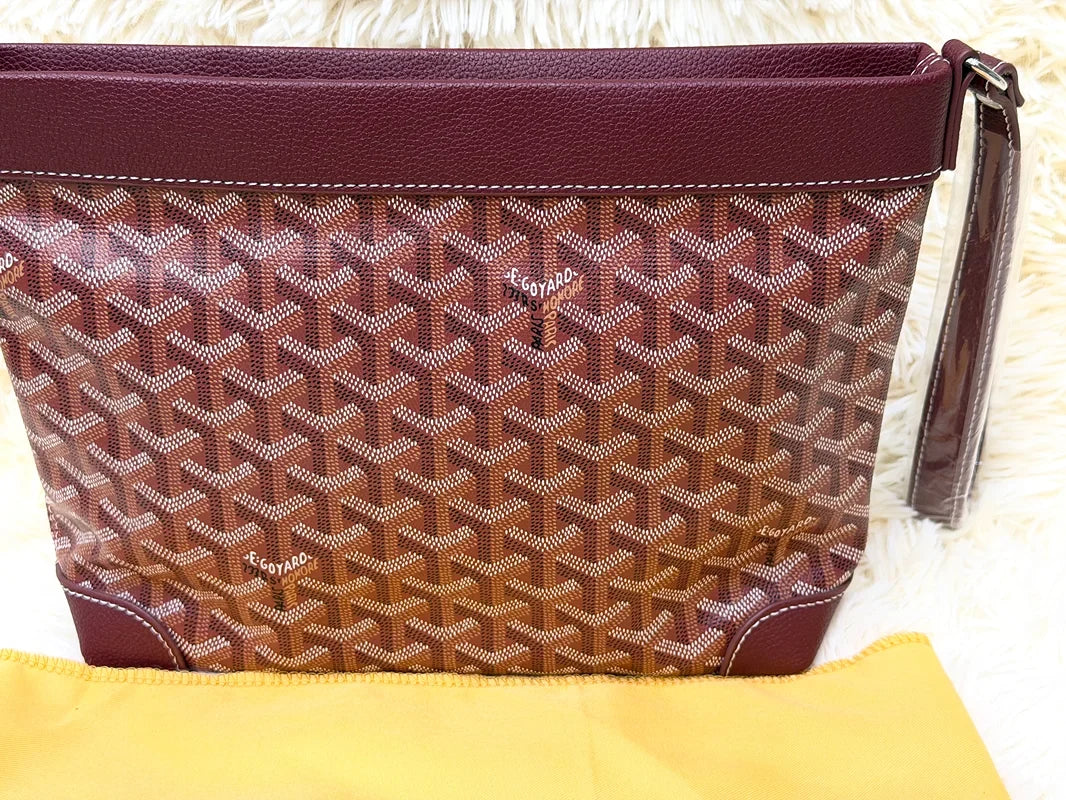 Goyard Marron Geometric Pattern Wristlet Pouch with Matching Strap