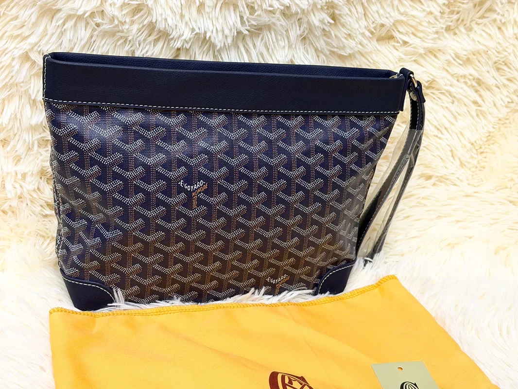 Goyard Midnight Blue Patterned Wristlet Pouch with Side Strap
