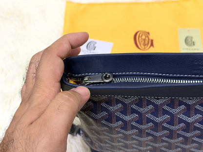 Goyard Midnight Blue Patterned Wristlet Pouch with Side Strap