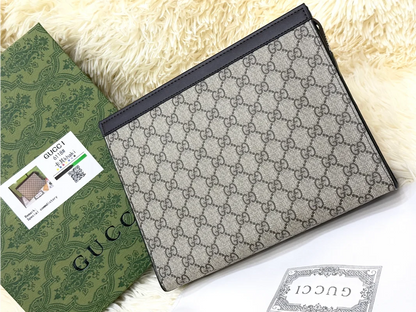 Gucci Beige GG Monogram Classic Zip Pouch