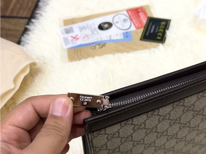 Gucci Beige GG Monogram Classic Zip Pouch