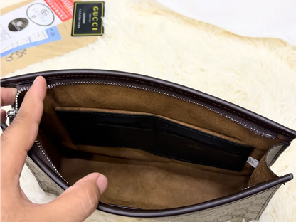 Gucci Beige GG Monogram Classic Zip Pouch