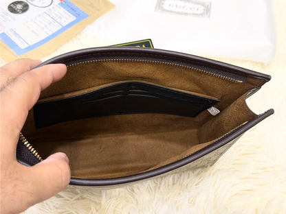 Gucci Beige GG Monogram Oval Logo Zip Pouch