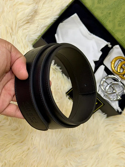 Gucci Black Belt Gift Set with Interchangeable GG Buckles