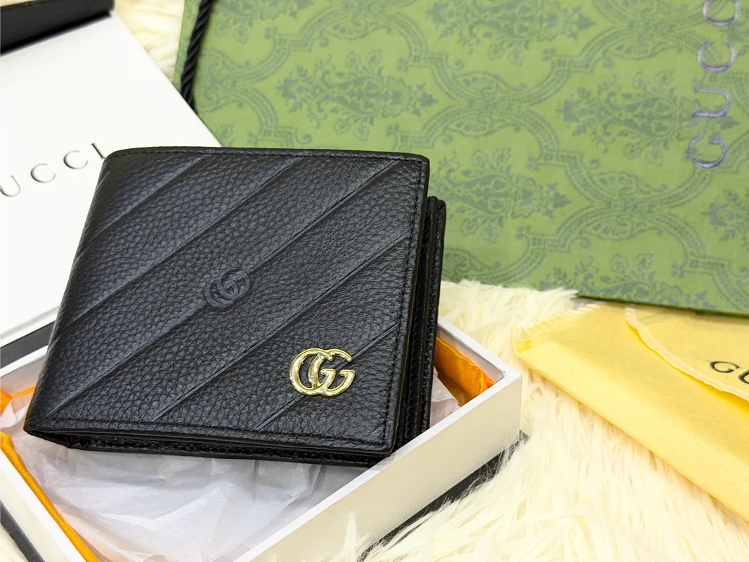 Gucci Black Diagonal Embossed GG Bifold Wallet