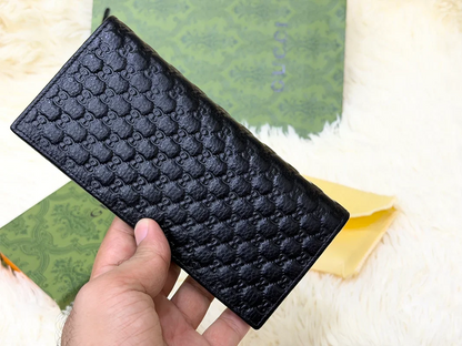 Gucci Black Embossed GG Long Wallet with Green Red Web Accents