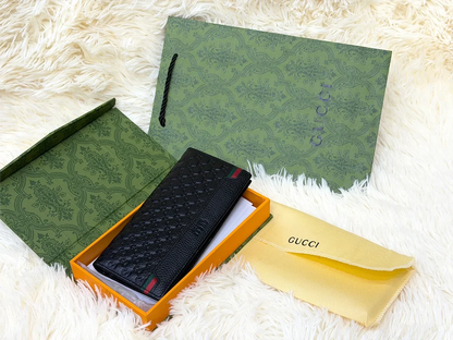Gucci Black Embossed GG Long Wallet with Green Red Web Accents